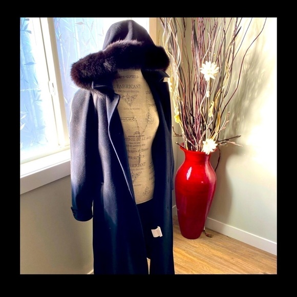 Fen-nelli Wool Cashmere Blend Coat Ladies Leather Accent Fur Trim 7/8 Vintage - Picture 2 of 10